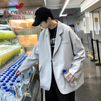 富贵鸟(FUGUINIAO)秋季休闲西装男外套韩版潮流痞帅宽松条纹西服港风ins潮牌学生装
