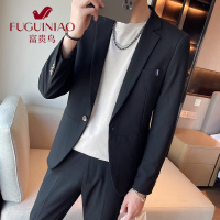 富贵鸟(FUGUINIAO)2021秋冬新款韩版修身男时尚职业商务休闲纯色青年西服两件套装