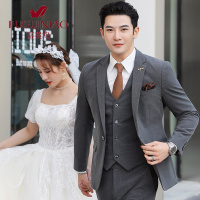 富贵鸟(FUGUINIAO)西服套装男士三件套修身商务休闲正装伴郎团新郎结婚礼服西装外套