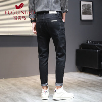 富贵鸟(FUGUINIAO)韩版潮流黑色修身男士牛仔裤秋季新款小脚裤百搭裤休闲长裤子