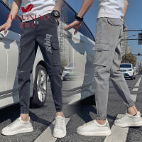 富贵鸟(FUGUINIAO)秋季新款牛仔裤男潮牌韩版修身小脚休闲裤网红潮流束脚工装哈伦裤