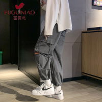 富贵鸟(FUGUINIAO)2021秋冬新款港风潮男宽松直筒束脚工装休闲运动裤男士长裤子