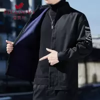 富贵鸟(FUGUINIAO)2021新款男加绒加厚秋冬长袖衬衫衬衣外套休闲青年寸衣