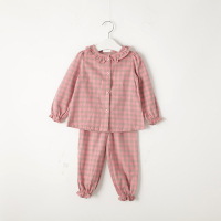 春秋款女童家居服全棉童装儿童睡衣套装 小童家居服秋季睡衣 粉色格子(纯棉磨毛) 7/130码)建议高120cm