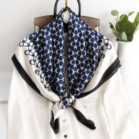 春秋款90正方形大方巾披肩薄款围巾韩国百搭时尚洋气气质小丝巾女 星辰(藏青)