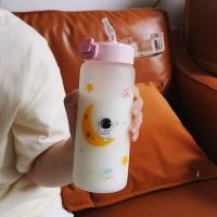 少女心可爱高颜值水杯女学生韩版带吸管磨砂玻璃杯便携耐高温杯子 粉色 单杯