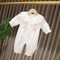 新生儿哈衣爬爬服春秋装满月百日过年女宝宝公主连体衣婴儿包屁衣 白色 9502-G4 59码约1-2个月