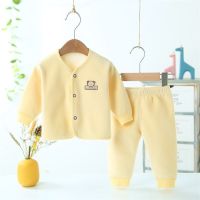 婴儿宝宝春季保暖衣套装水晶绒内衣套装两件套居家服 雅致黄 66码适合0-3个月宝宝