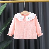 2021秋装新款婴幼儿衬衣女宝宝公主裙女童碎花裙儿童女衬衫1-3岁6 点子衬衣粉色 73