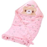 初生婴儿抱被冬季新生儿包被薄棉宝宝用品抱毯小孩春秋款包巾襁褓 粉色水晶绒抱被(春秋夹薄棉)