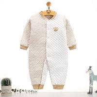 连体衣婴儿秋冬新生儿衣服男女宝宝冬季夹棉保暖睡衣哈衣长袖爬服 2093/棕色/(中扣/闭裆) 夹棉 52 新生儿