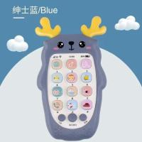 婴儿可咬牙胶宝宝0-1-3岁仿真手机故事机充电电话机音乐益智玩具 小鹿可咬手机(蓝色) [低配版]送挂绳