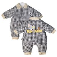 韩国婴儿连体衣冬季保暖夹棉哈衣爬服宝宝加厚风衣棉服新生儿衣服 黑色 59