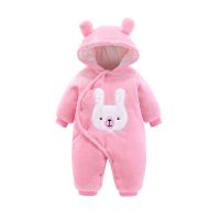 婴儿连体衣春秋冬保暖0到3个月加厚新生儿衣宝宝外出连身爬服哈衣 粉红色 新款粉色兔 59CM建议0-3个月体重10斤内
