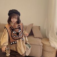 女童连衣裙2021新款荷叶边长袖裙子韩版洋气中小童英伦风毛衣马甲 马甲 90