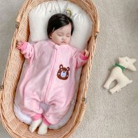 婴儿连体衣睡衣儿童秋冬季童装男女宝宝睡袋春秋小孩珊瑚绒家居服 童装粉色小熊 73