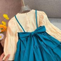 童装女童裙子春秋装2021新款中小儿童韩版宝宝洋气假两件连衣裙潮 孔雀蓝 80 建议身高60-80cm左右