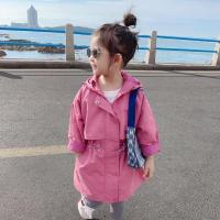 女童春秋装2021新款儿童韩版冲锋衣宝宝洋气大衣小童中长风衣外套 粉色 130 [建议身高125厘米左右]