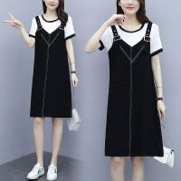 假两件拼接连衣裙女装2021年新款夏装气质女神范拼色吊带直筒裙子 白色 M 90-100斤