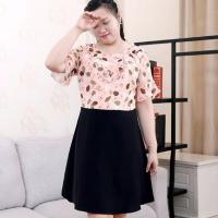 加肥加大码女装2021夏装新品甜美胖MM荷叶边袖印花雪纺拼接连衣裙 花色 3XL [140-155斤]