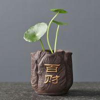 宇轩 指尖小茶宠紫砂紫创意泥彩绘花瓶迷你禅意小号五福花器摆件 单个指尖小花器--百财