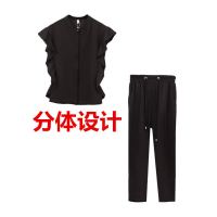 大码女装胖mm新款夏装腰粗遮肚子女套装胖妹妹洋气显瘦两件套减龄 黑色上衣[单件] 随机送小礼品 S 建议80-95