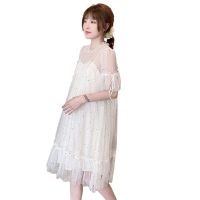孕妇连衣裙夏季仙时尚超仙的2020新款潮妈中长款网纱洋气夏装裙子 白色 M