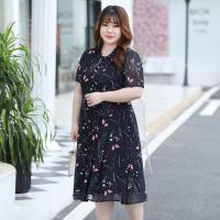 秋季长袖连衣裙200斤新款洋气遮肚显瘦胖mm长裙高档大码雪纺裙子 藏青色 4XL [160-180斤]