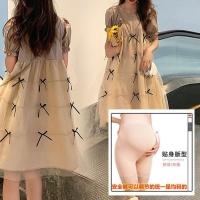 洋气孕妇装网纱连衣裙夏装2021新款夏季时尚宽松中长款孕妇上衣裙 肤色安全裤[2条] M[建议90-115斤左右]