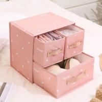 水洗内衣收纳盒抽屉式布艺整理盒有盖分格袜子内衣内裤收纳箱宿舍 甜蜜粉-2层3抽