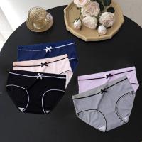 [10条装]少女士内裤透气高弹韩版学生大码中腰甜美可爱三角裤头 虾红+宝蓝+黑色+花灰+浅紫 M 建议70-100斤