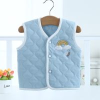 婴儿马甲春秋外穿01-2-3岁宝宝马甲秋冬款加棉新生儿童小背心夹棉 蓝色彩虹（1件） 66码（0-3个月）