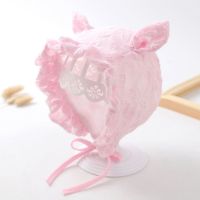 0到12个月帽子春秋薄款女宝宝蕾丝遮阳渔夫帽可爱超萌婴幼儿盆帽 蕾丝耳朵0到12个月粉色