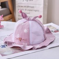 3-8-18个月婴儿帽子夏季薄款宝宝公主夏天防晒遮阳渔夫帽 3到18个月网紫粉色爱心猫咪胡须