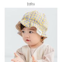 婴儿帽子春秋薄款韩国新款女宝宝可爱超萌太阳帽宝宝遮阳帽渔夫帽 紫色黄/格子 双面戴 3-18个月 44-48cm头围