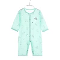 夏季婴儿睡衣套装薄宝宝家居连体服哈衣小童爬爬衣儿童开衫竹纤维 青色满花小恐龙 66 码[0-2个月]七分袖裤