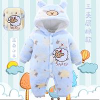 婴儿冬装加厚哈衣连体衣新生儿宝宝冬季新年装加厚宝宝衣服 [不带脚加厚棉衣]蓝色小羊 59 [建议5~8斤以内宝宝]