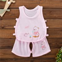 婴儿琵琶衣1岁套装6男9女宝宝12夏装婴幼儿超薄0-3个月背心两件套 K177哈喽熊套装[粉色] 66 0-3个月开裆款
