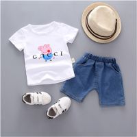 [多款可选]宝宝套装男夏季童装短袖1--4岁2020韩版新款儿童短袖 (短袖+牛仔裤子)小猪佩奇套装 建议身高65-75