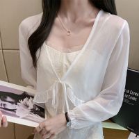 小披肩外套女雪纺防晒衣夏天配裙子外搭女荷叶边薄短款开衫上衣女 白色 S [75-90斤]