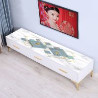 PVC茶几电视柜桌布3D印花防水防油防烫软玻璃客厅长方型现代 蓝格金鹿 40*40