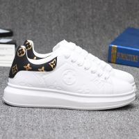 春季男鞋麦昆小白鞋2021新款增高板鞋潮鞋百搭厚底情侣印花休闲鞋 白黑[平底] 35