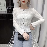 【打折】气质蕾丝提花长袖百搭上衣女2021新款女装洋气衬衣潮 白色 S 100以下