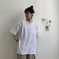 毛绒刺绣T恤女夏季2021新款潮流国潮ins字母韩版宽松百搭学生上衣 纯色 XXS