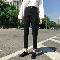 高腰直筒牛仔裤女宽松韩版学生显瘦2021新款阔腿休闲百搭老爹裤子 弹力黑色老爹裤6001 XS