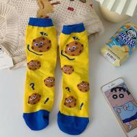 吃货少女大party / 汉堡薯条 奶牛曲奇 趣味插画搞怪中筒袜情侣袜 黄底曲奇
