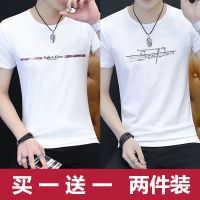 2019夏季男士短袖T恤青少年半袖体恤夏天打底衫t恤大码男装小汗衫 GA白+SP白 M