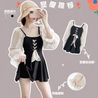 2021年新款夏时尚由泳衣女装保守连体学生ins超仙温泉遮肚子显瘦 82153 黑色(分体如厕版) S码 [建议78-8