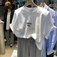 韩国东大门短袖t恤女2021夏季新款简约字母印花垫肩宽松短款上衣 白色 M