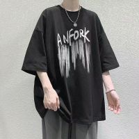 男士夏季新款短袖韩版潮流学生宽松ing港风男五分袖百搭能女上衣 黑 c03 M 关注店铺优先发货